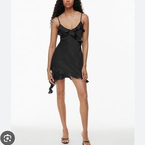 NWT Aritzia Wilfred Botanical Satin mini Ruffle Dress new black